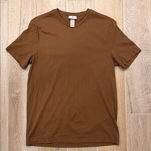 H&M Men's Slim Fit Short Sleeve Brown Tee Premium Cotton Size Medium